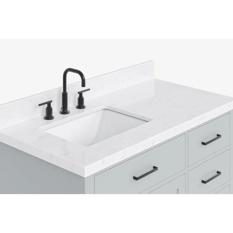 Wildon Home® Tidworth 42'' Solid Wood Single Bathroom Vanity with 1.5'' White Quartz Top, Right Offset Rectangular Sink
