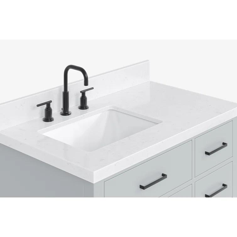 Thornaby 36'' Solid Wood Single Bathroom Vanity with 1.5'' Carrara Quartz Top, Left Offset Oval Sink