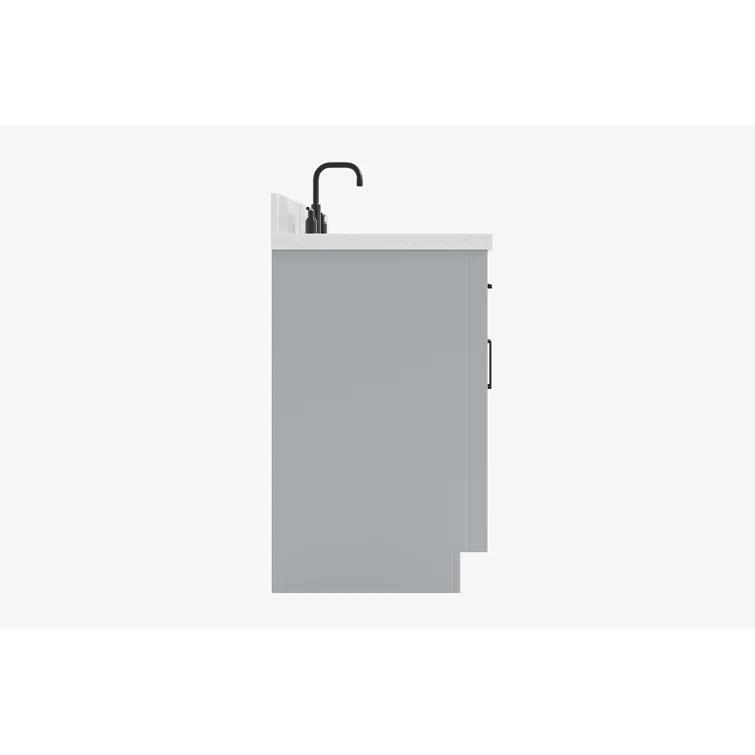 Thornaby 36'' Solid Wood Single Bathroom Vanity with 1.5'' Carrara Quartz Top, Left Offset Oval Sink