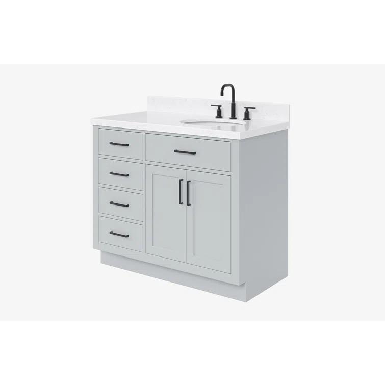 Wildon Home® Tidworth 42'' Solid Wood Single Bathroom Vanity with 1.5'' White Quartz Top, Right Offset Rectangular Sink