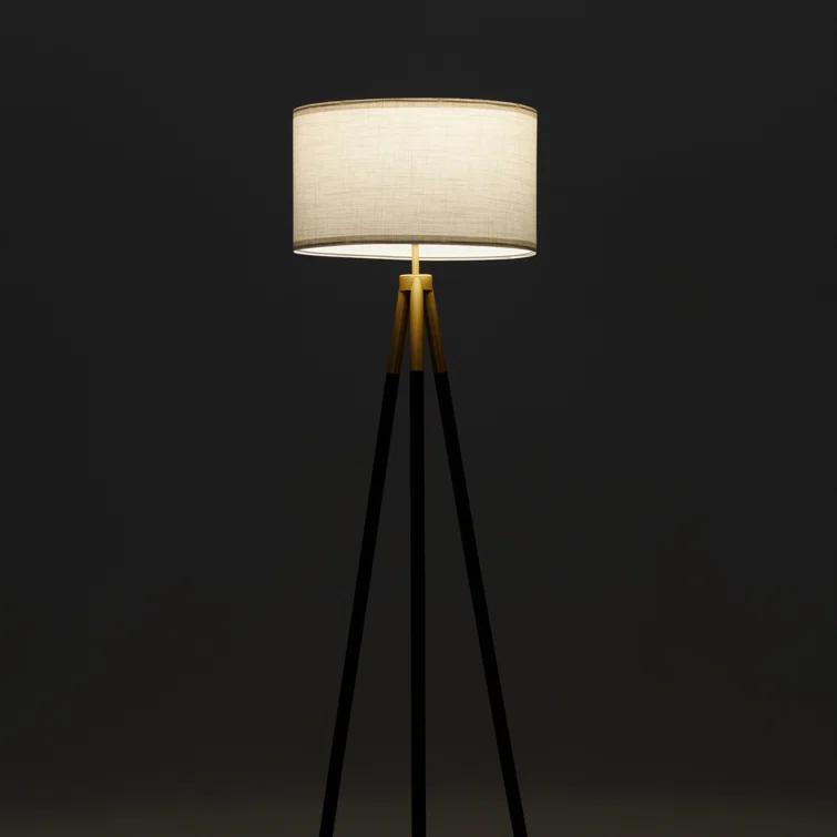 Brightech Levi 61 in. Mid Century Modern Tripod Floor Lamp with Fabric Drum Shade and Gold Finish - LED Bulb Included