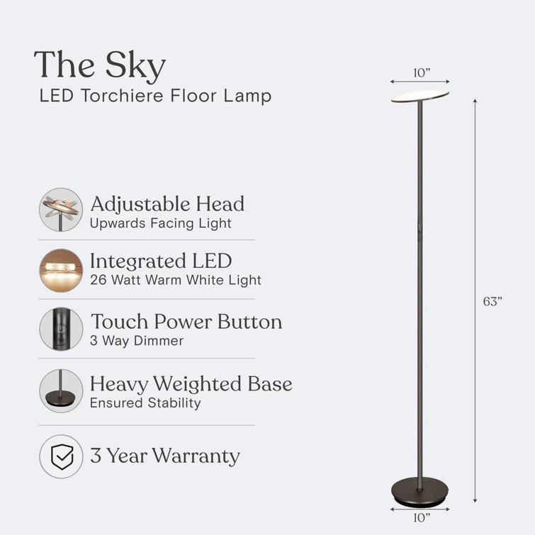 Brightech Sky Industrial 63 in. Dimmable LED Floor Lamp with Adjustable Head