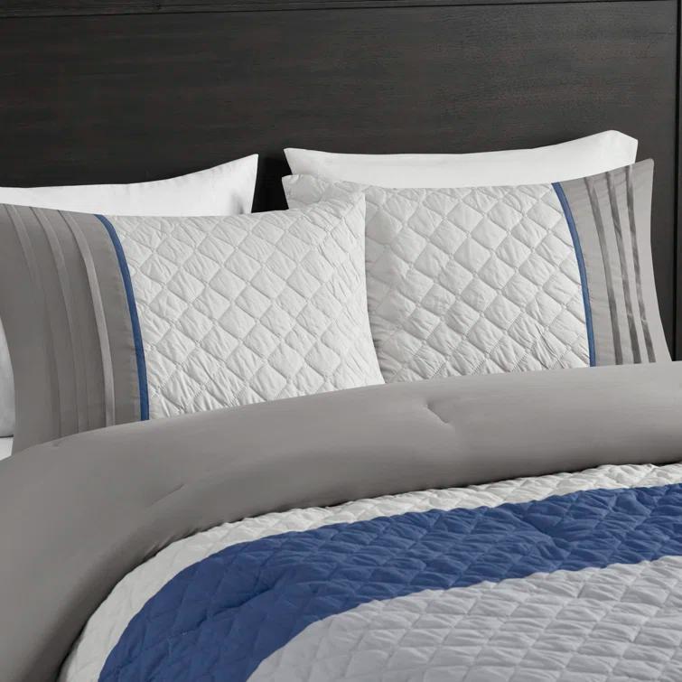 Madison Park Jenson 7 Piece Color Block Stripe Comforter Set with Throw Pillows