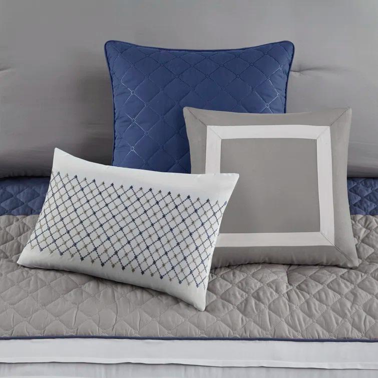 Madison Park Jenson 7 Piece Color Block Stripe Comforter Set with Throw Pillows