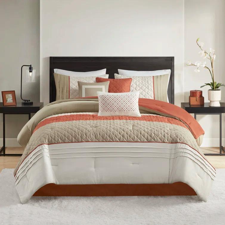 Madison Park Jenson 7 Piece Color Block Stripe Comforter Set with Throw Pillows
