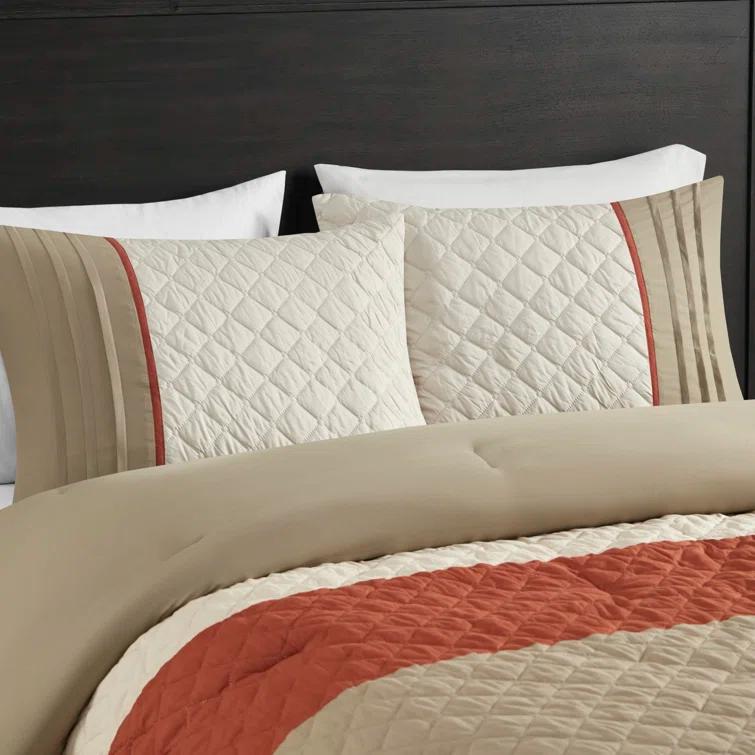 Madison Park Jenson 7 Piece Color Block Stripe Comforter Set with Throw Pillows