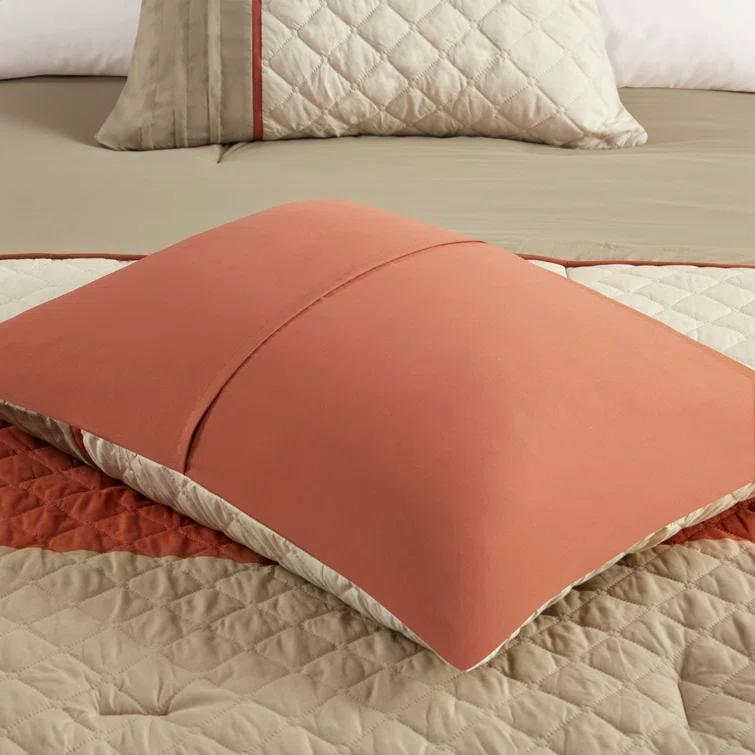 Madison Park Jenson 7 Piece Color Block Stripe Comforter Set with Throw Pillows