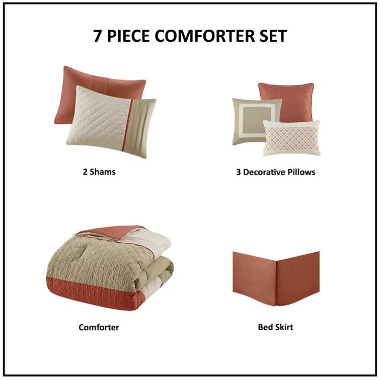 Madison Park Jenson 7 Piece Color Block Stripe Comforter Set with Throw Pillows