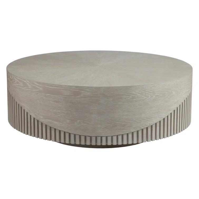 Gray Round White Oak Cocktail Table with Veneer Pattern