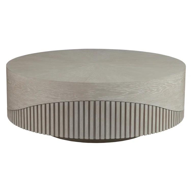 Gray Round White Oak Cocktail Table with Veneer Pattern