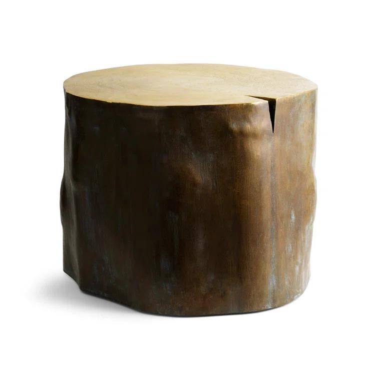 Rustic Round Brown Brass Etched Stool