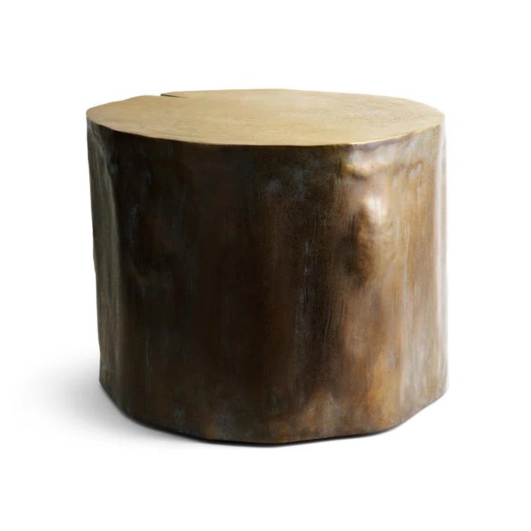 Rustic Round Brown Brass Etched Stool