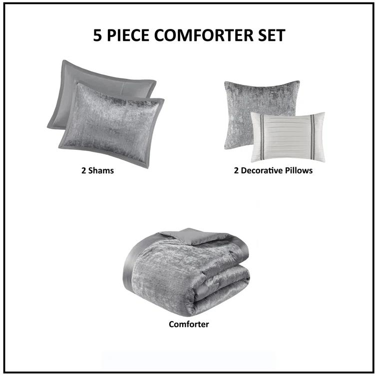 Madison Park Lee 5 Piece Crinkle Velvet Comforter Set