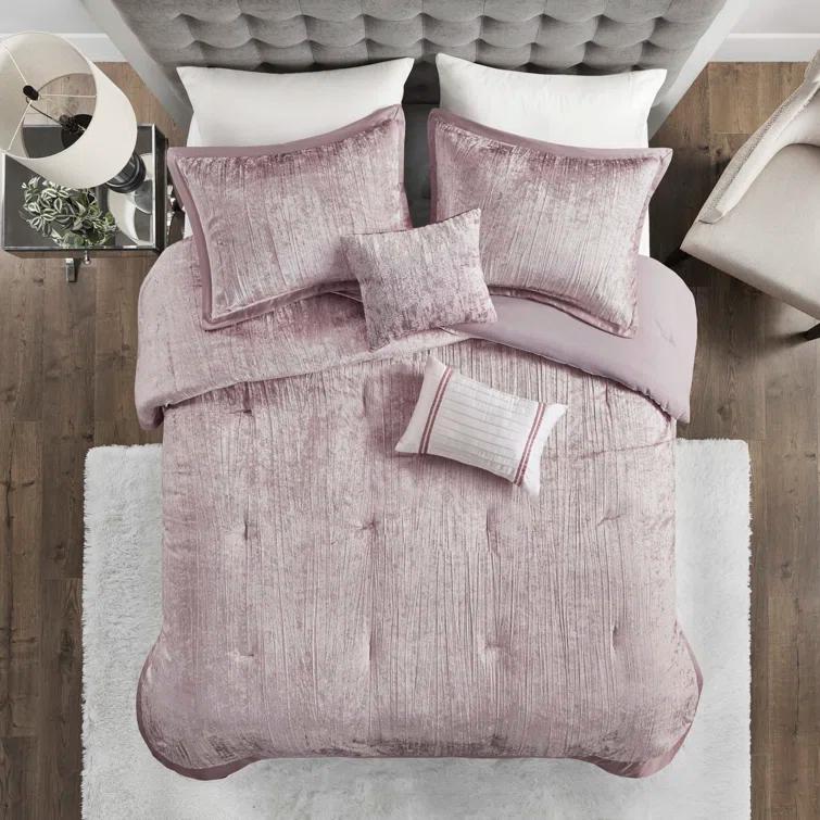 Lee 5 Piece Crinkle Velvet Comforter Set