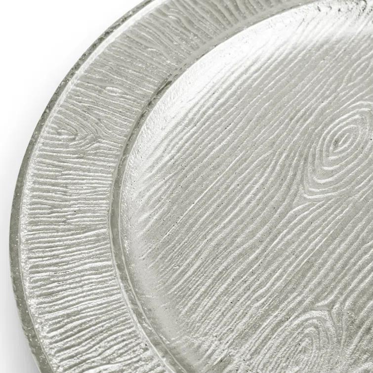 Rustic Gray Glass Charger Plate with Wood Grain Print