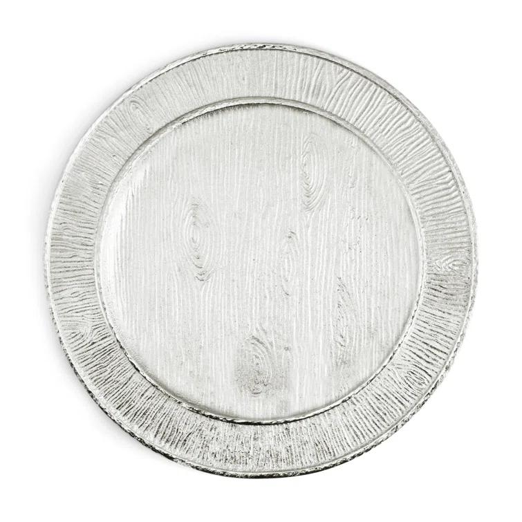 Rustic Gray Glass Charger Plate with Wood Grain Print