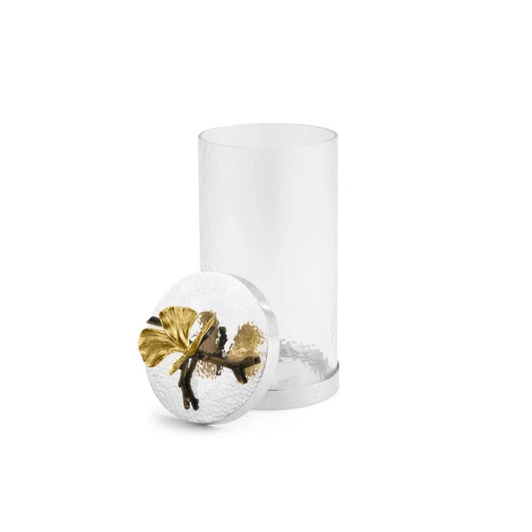Butterfly Ginkgo Elegance 11.5" Glass Canister with Silver Lid