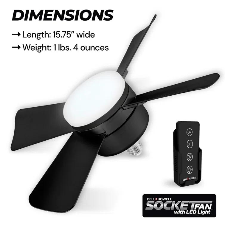 Bell + Howell Bell + Howell Socket Fan, Ceiling Fan With 1000 Lumens and Remote Control