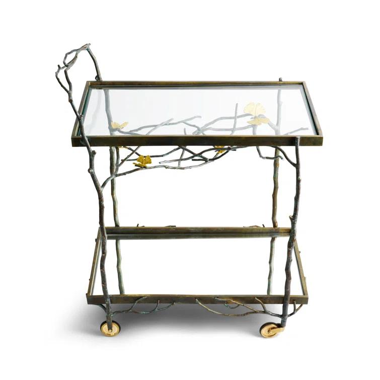 Butterfly Ginkgo Bronze Bar Cart with Acid-Etched Detail