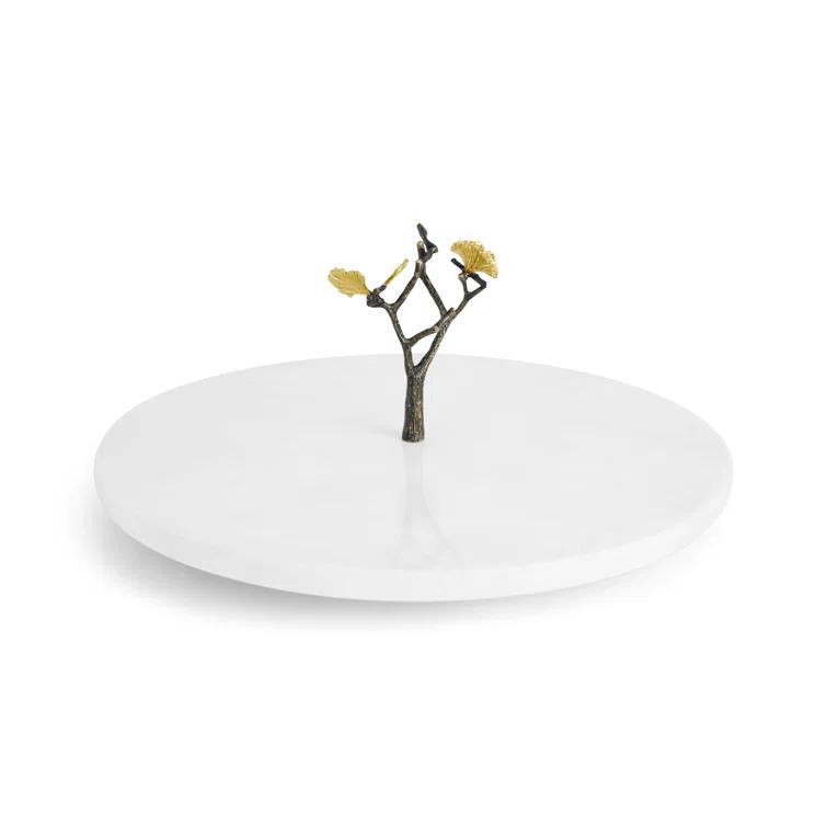 Butterfly Ginkgo 16'' Marble and Brass Lazy Susan