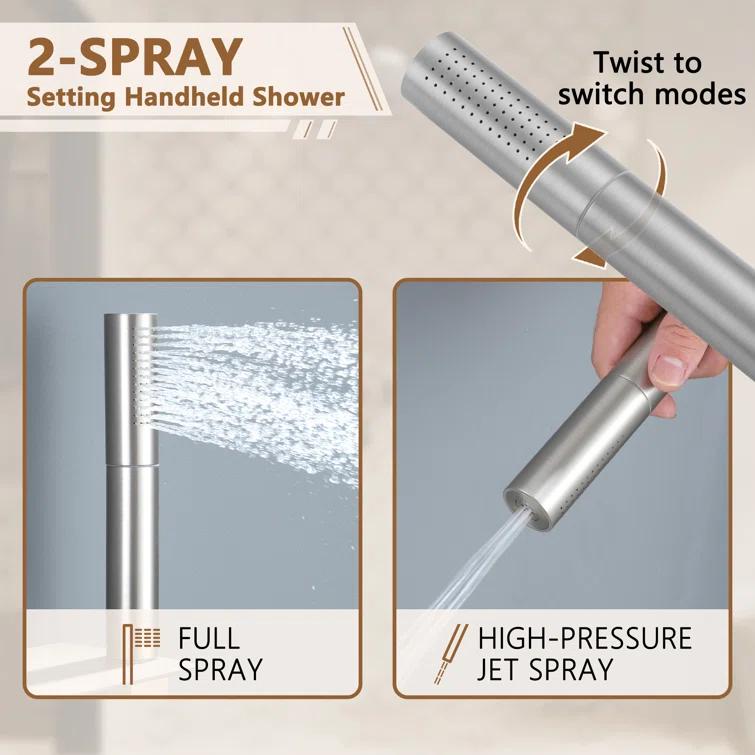 Rainfall Thermostatic Shower System with Body Jets, 2-Sprays Shower Head and a Shelf