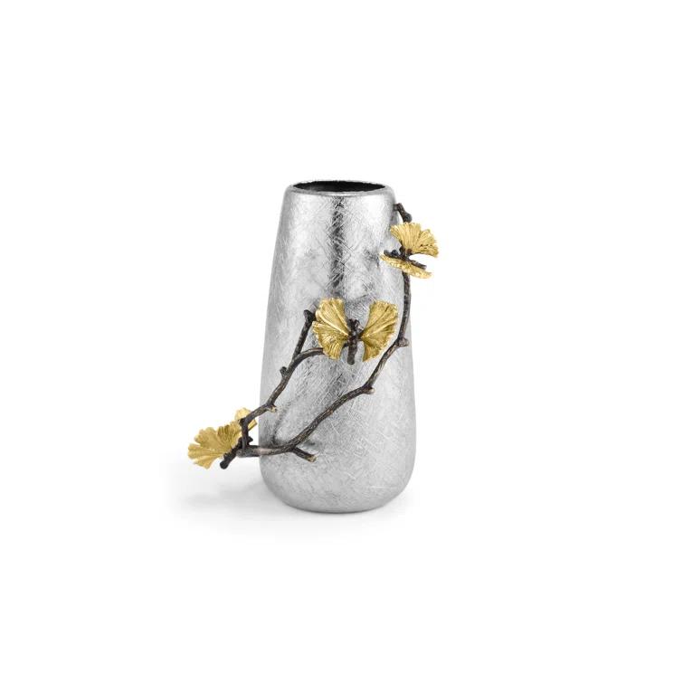 Silver and Gold Metallic Brass Bud Vase