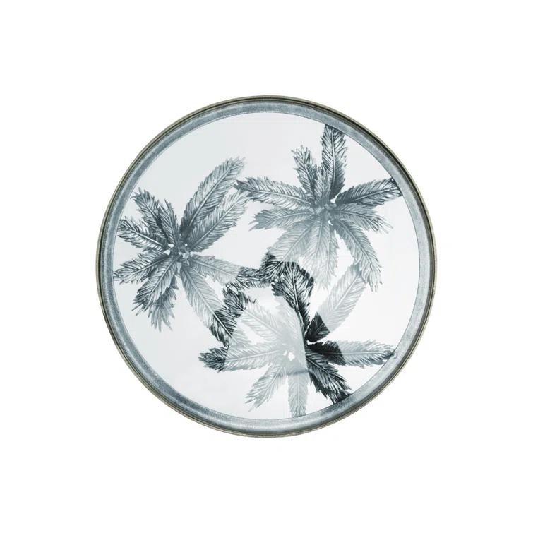 Windswept Palm Round Silver Metal & Glass Side Table