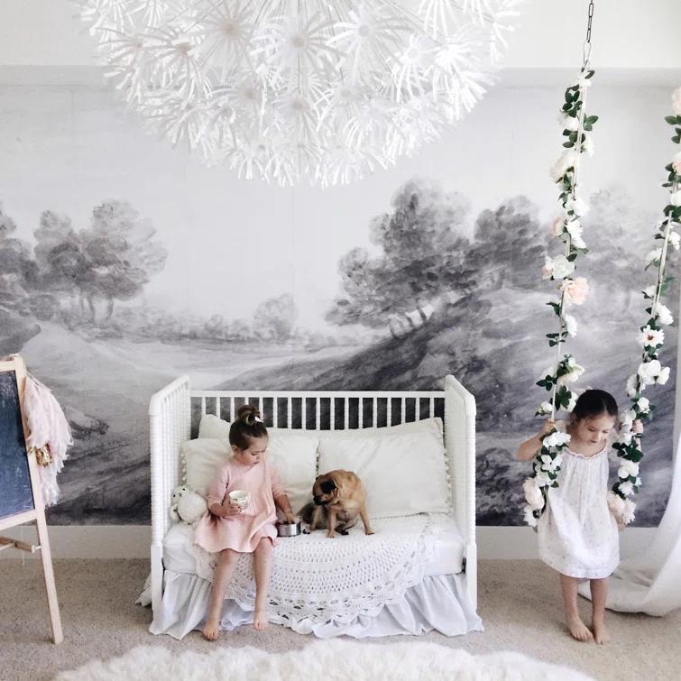 European Countryside Black and White Pre-Pasted Wallpaper Mural