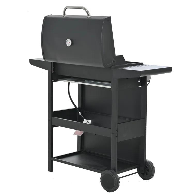 Propane Gas Grill 4 Burner Barbecue Grill, Stainless Steel 34,000 BTU Patio Garden Barbecue Grill With Two Shelves, Lid, Wheels And Bottle Opener