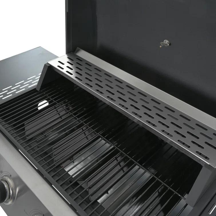 Propane Gas Grill 4 Burner Barbecue Grill, Stainless Steel 34,000 BTU Patio Garden Barbecue Grill With Two Shelves, Lid, Wheels And Bottle Opener