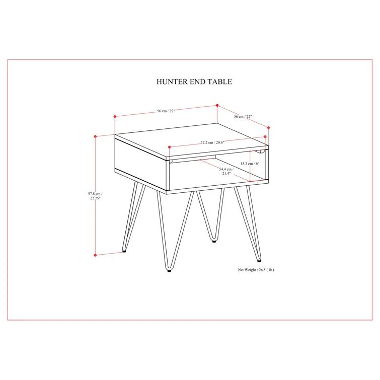 Hunter 22"W Solid Wood Industrial Square End Table with Hairpin Legs and Open Storage