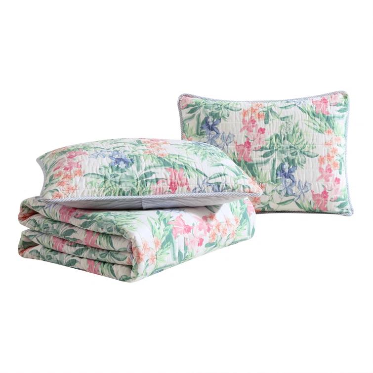 Tommy Bahama Home Tommy Bahama Island Orchid Cotton Reversible Pink Quilt Set
