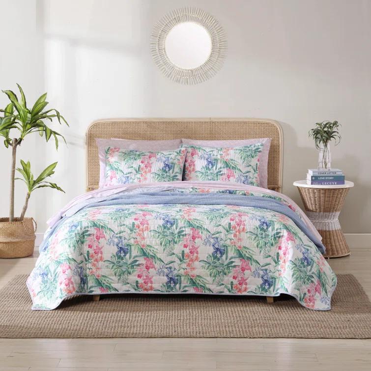 Tommy Bahama Home Tommy Bahama Island Orchid Cotton Reversible Pink Quilt Set