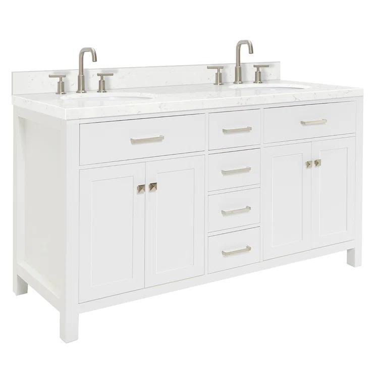 Ariel H060dcqovo Bristol 60" Free Standing Double Basin Vanity Set - White