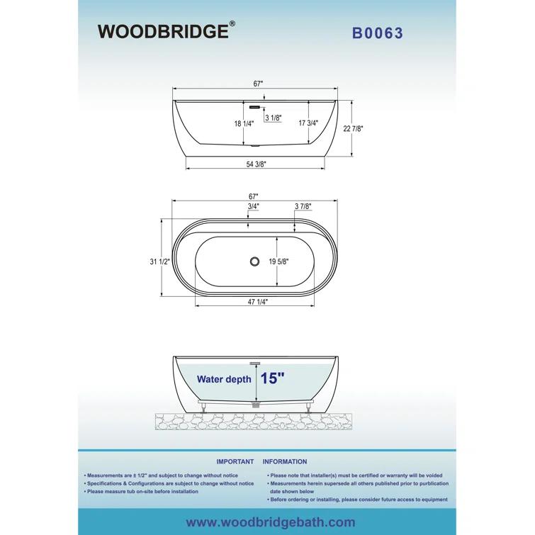 67" x 31.5" Freestanding Soaking Acrylic Bathtub