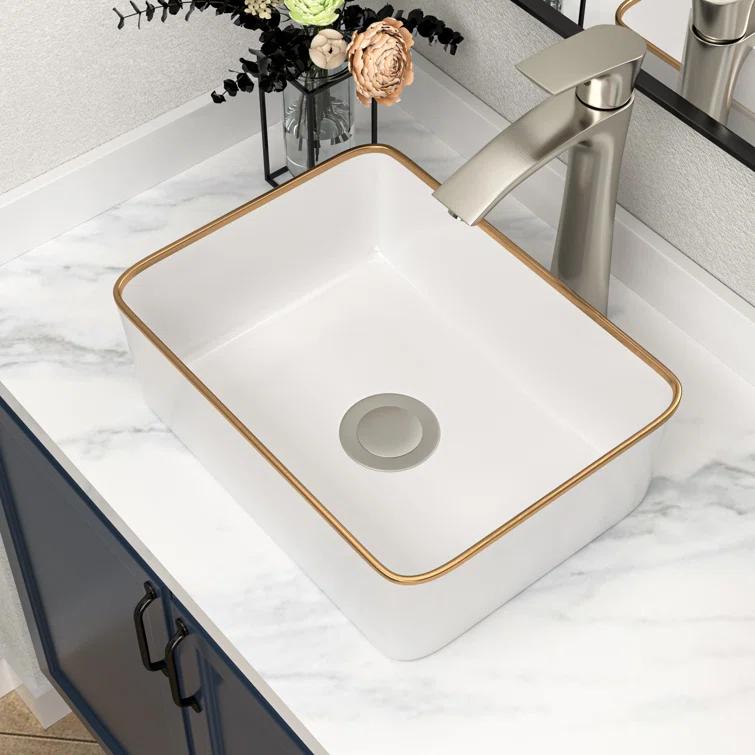Logmey S0LM19MP15JB 19 x 15 Inch Ceramic Rectangular Vessel Bathroom Sink Above Counter White Sink Bathroom Vessel Sink