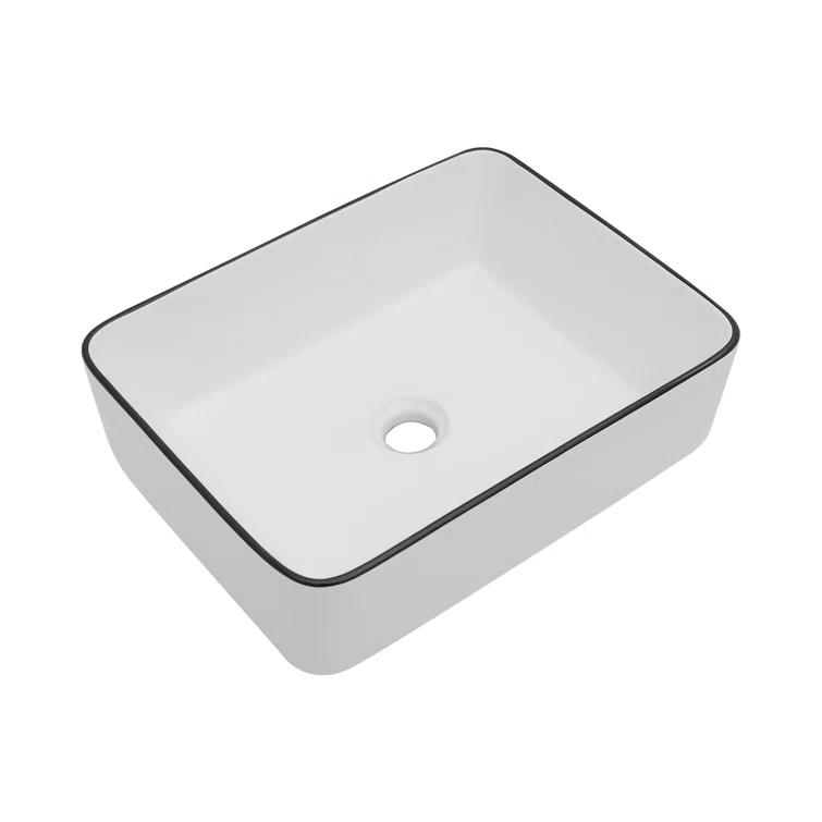 Logmey S0LM19MP15HB 19 x 15 Inch Ceramic Rectangular Vessel Bathroom Sink Above Counter White Sink Bathroom Vessel Sink