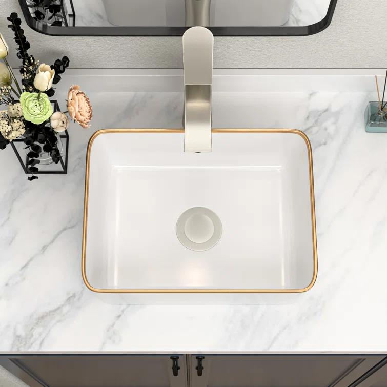 Logmey S0LM19MP15JB 19 x 15 Inch Ceramic Rectangular Vessel Bathroom Sink Above Counter White Sink Bathroom Vessel Sink