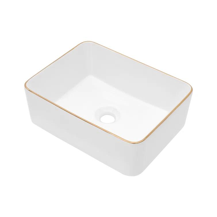 Logmey S0LM19MP15JB 19 x 15 Inch Ceramic Rectangular Vessel Bathroom Sink Above Counter White Sink Bathroom Vessel Sink