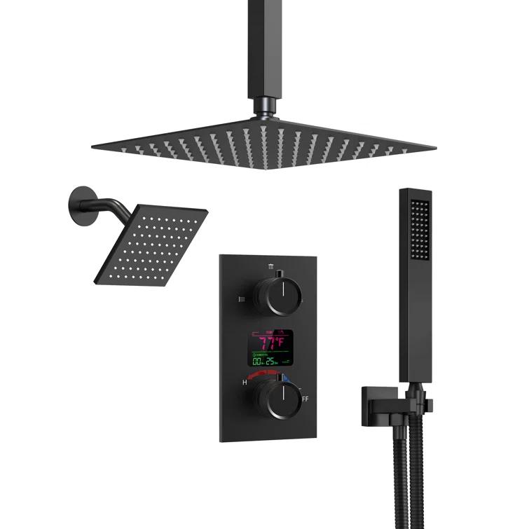 Pressure Balancing Shower Faucet 12" High-Pressure Dual Showerheads with LCD Display