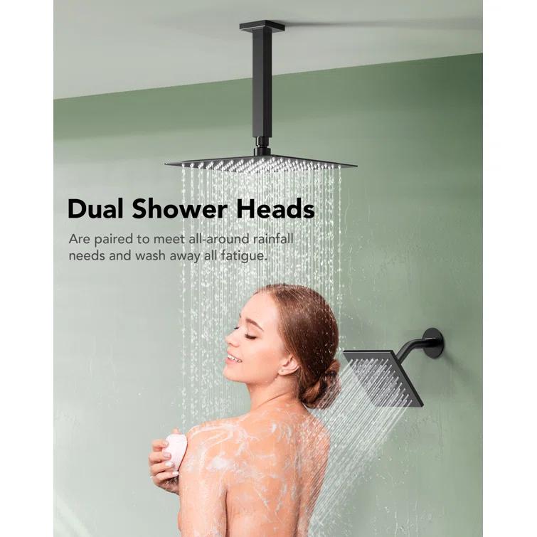 Pressure Balancing Shower Faucet 12" High-Pressure Dual Showerheads with LCD Display