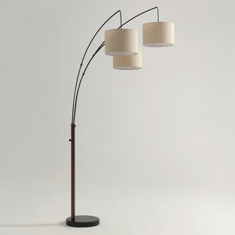 Brightech Trilage 84 in. Mid-Century Modern 3-Light Adjustable LED Arched Standing Floor Lamp with 3 Fabric Drum Shades