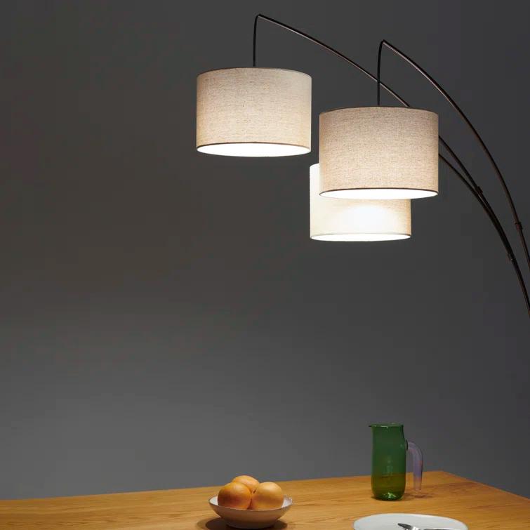 Brightech Trilage 84 in. Mid-Century Modern 3-Light Adjustable LED Arched Standing Floor Lamp with 3 Fabric Drum Shades