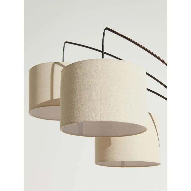 Brightech Trilage 84 in. Mid-Century Modern 3-Light Adjustable LED Arched Standing Floor Lamp with 3 Fabric Drum Shades