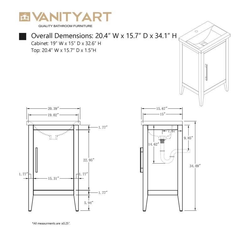 20'' Single Bathroom Vanity with Ceramic Top