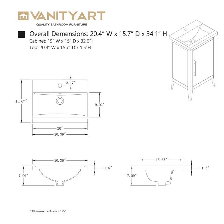 20'' Single Bathroom Vanity with Ceramic Top