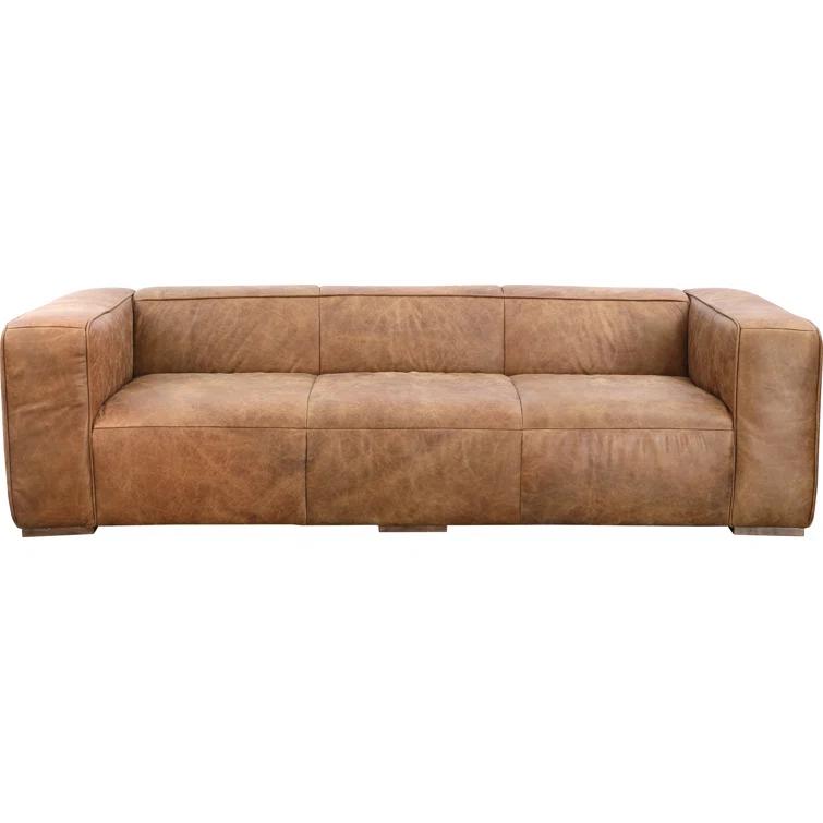 Bolton Cappuccino Genuine Leather Track Arm Sofa