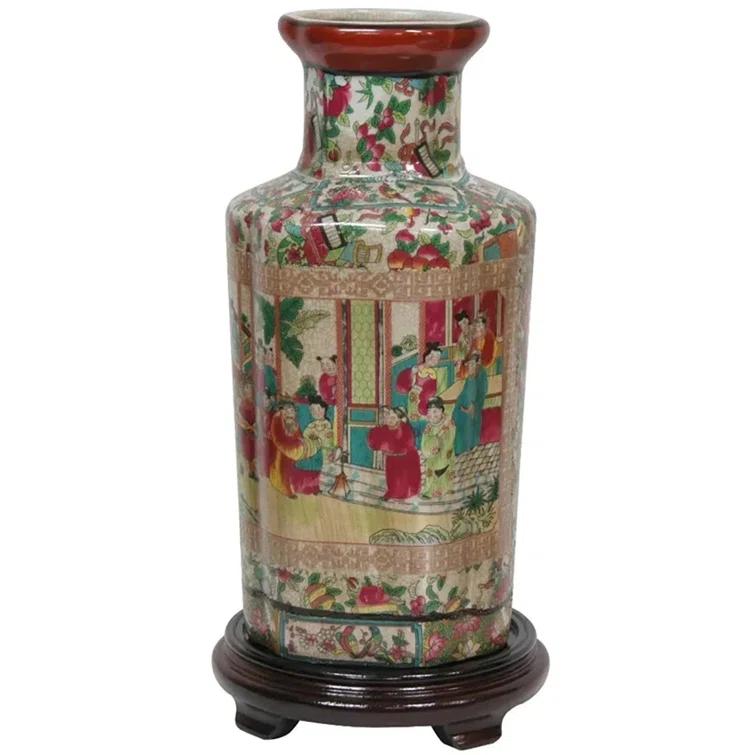 Oriental Furniture 12" Floral Blue & White Porcelain Vase, living room