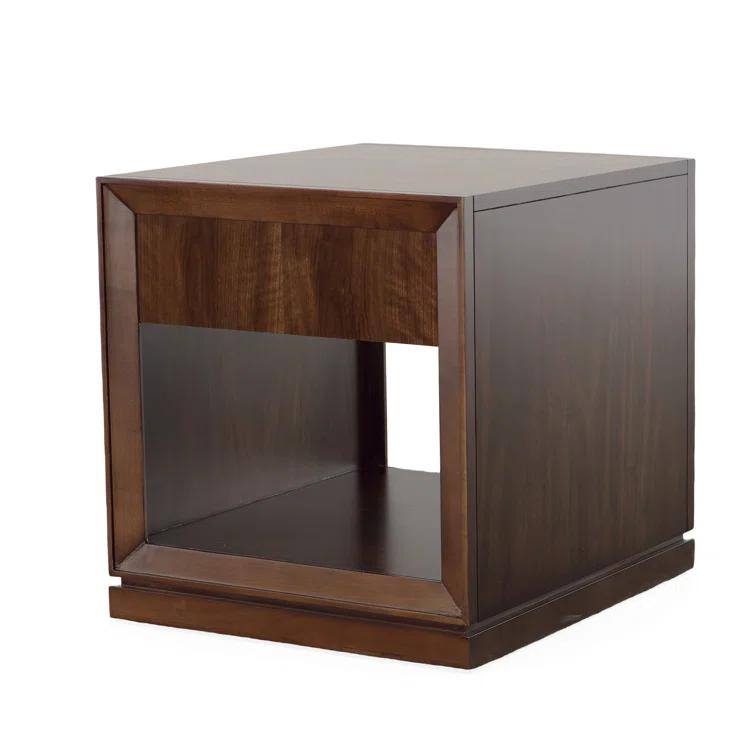 Bridgeton Dark Brown Wood Side Table with Storage Drawer