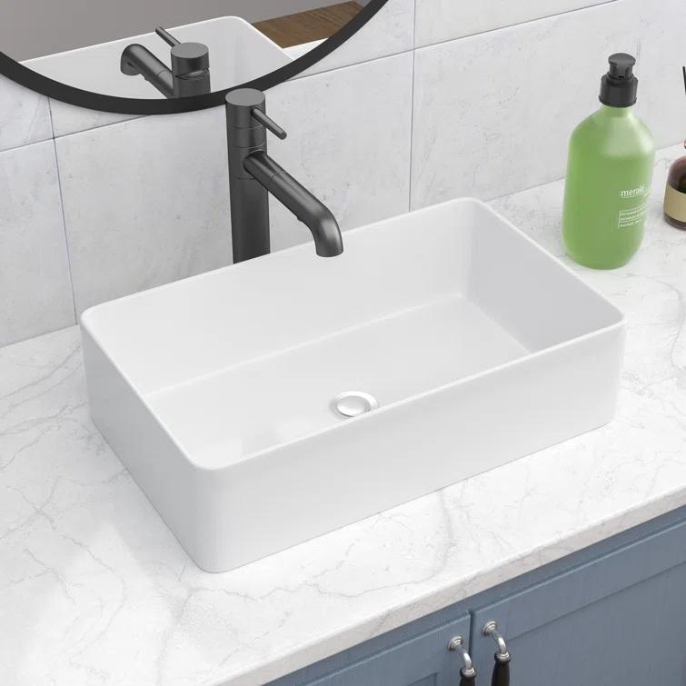 LEPUDAY LPD21VS14MP LEPUDAY 5.5'' White Ceramic Rectangular Bathroom Sink
